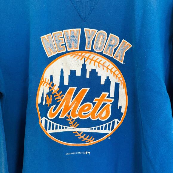 Russell Athletic VTG 90s New York Mets Blue Orange Amazin Crewneck Sweatshirt L - Picture 2 of 7